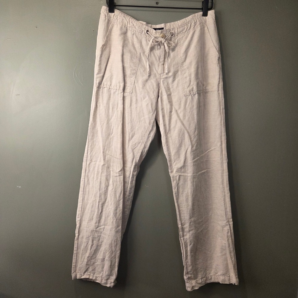 Gap Women's Linen & Cotton Straight Leg Pants Tie Waist Cream Size 6